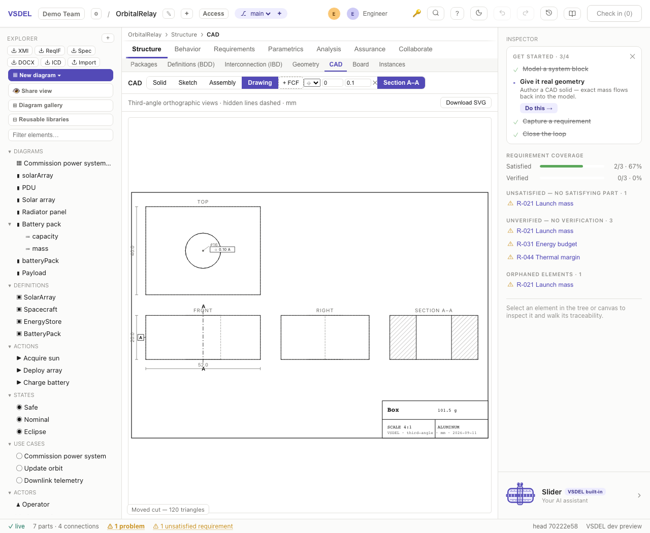 Feature-control frame and datum on the drawing