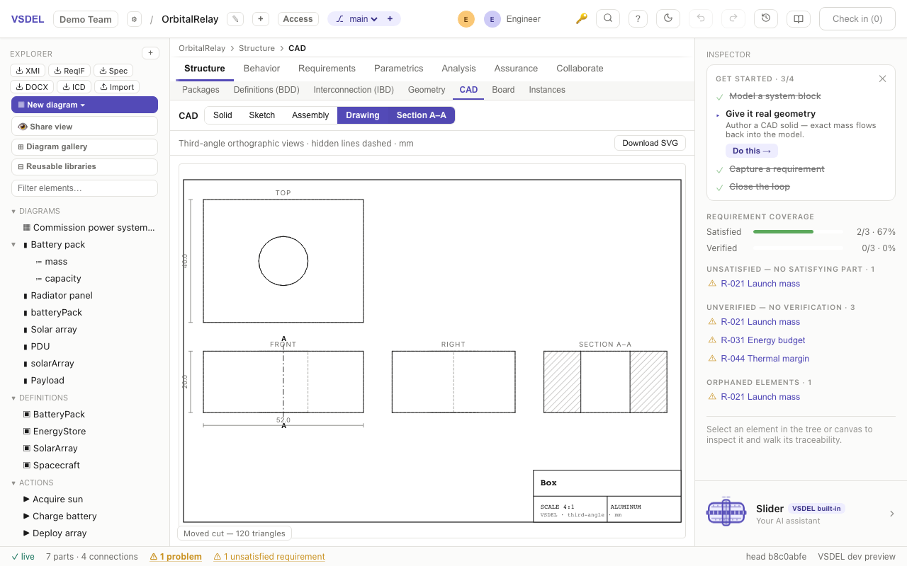 Drawing sheet with a hatched Section A–A
