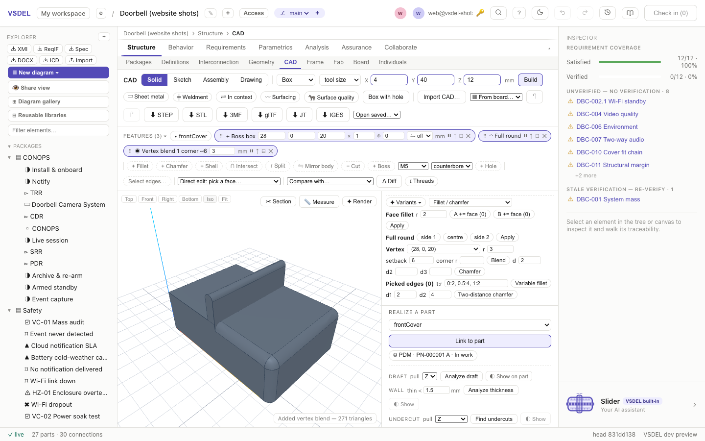 Feature variants: full round and a setback vertex blend