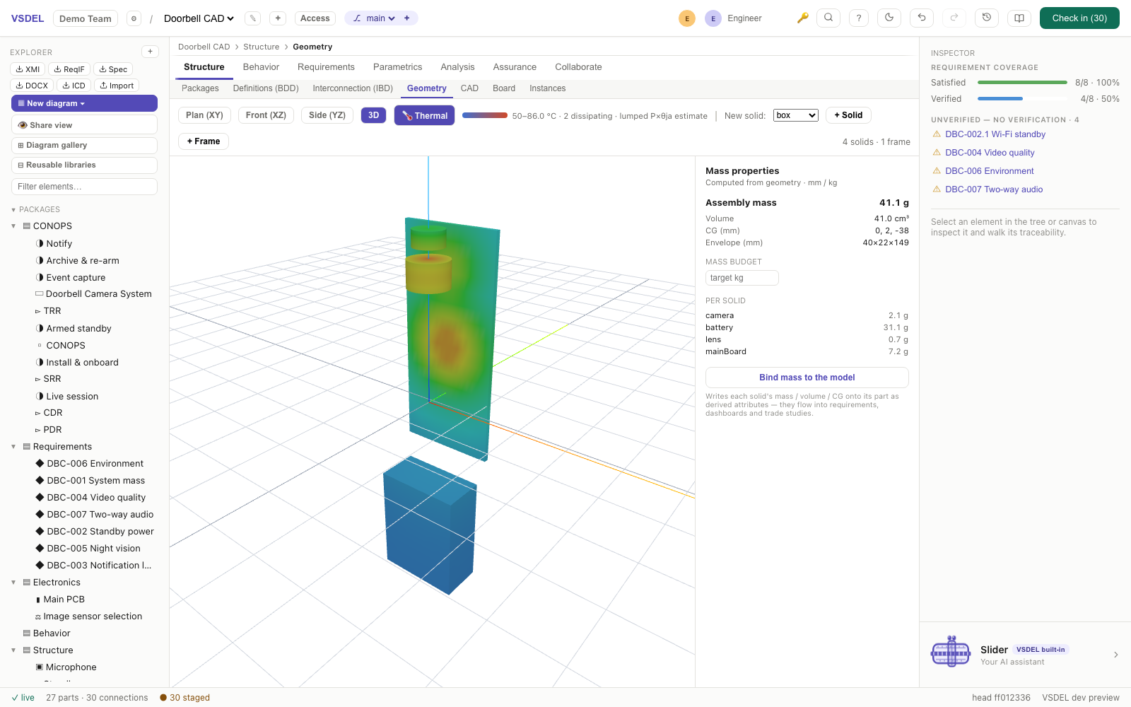 Thermal view: contour gradients over the solids