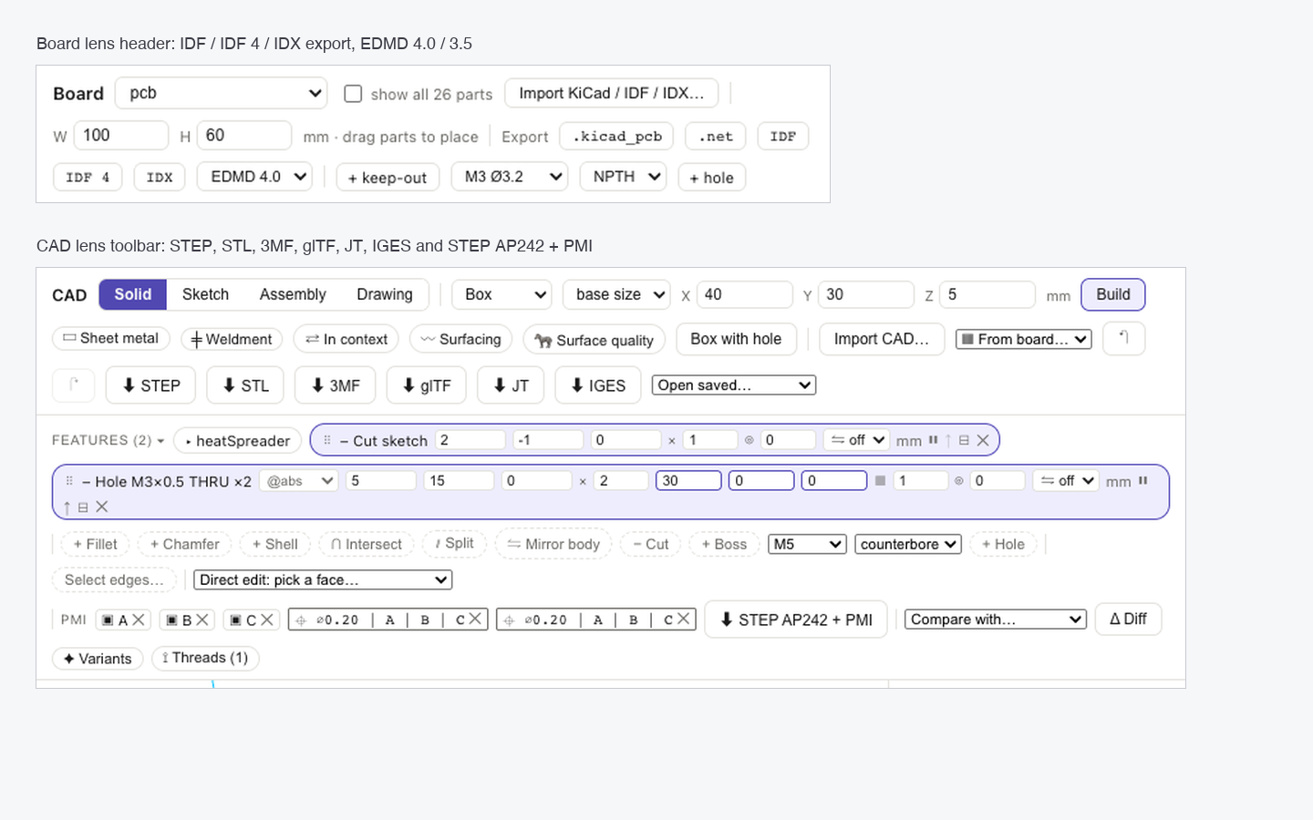 ECAD and MCAD export options
