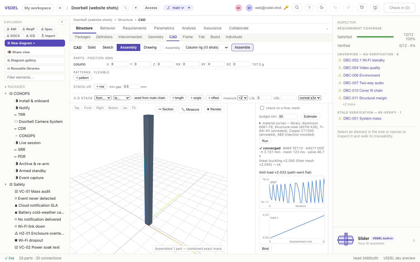 A nonlinear limit-load run detecting buckling