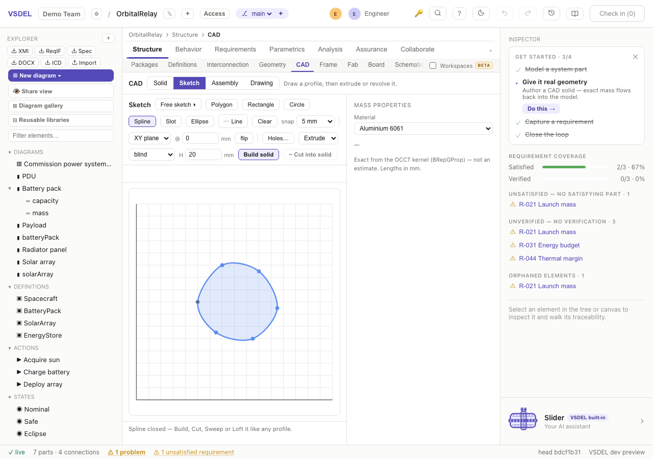A smooth closed spline profile on the sketch pad