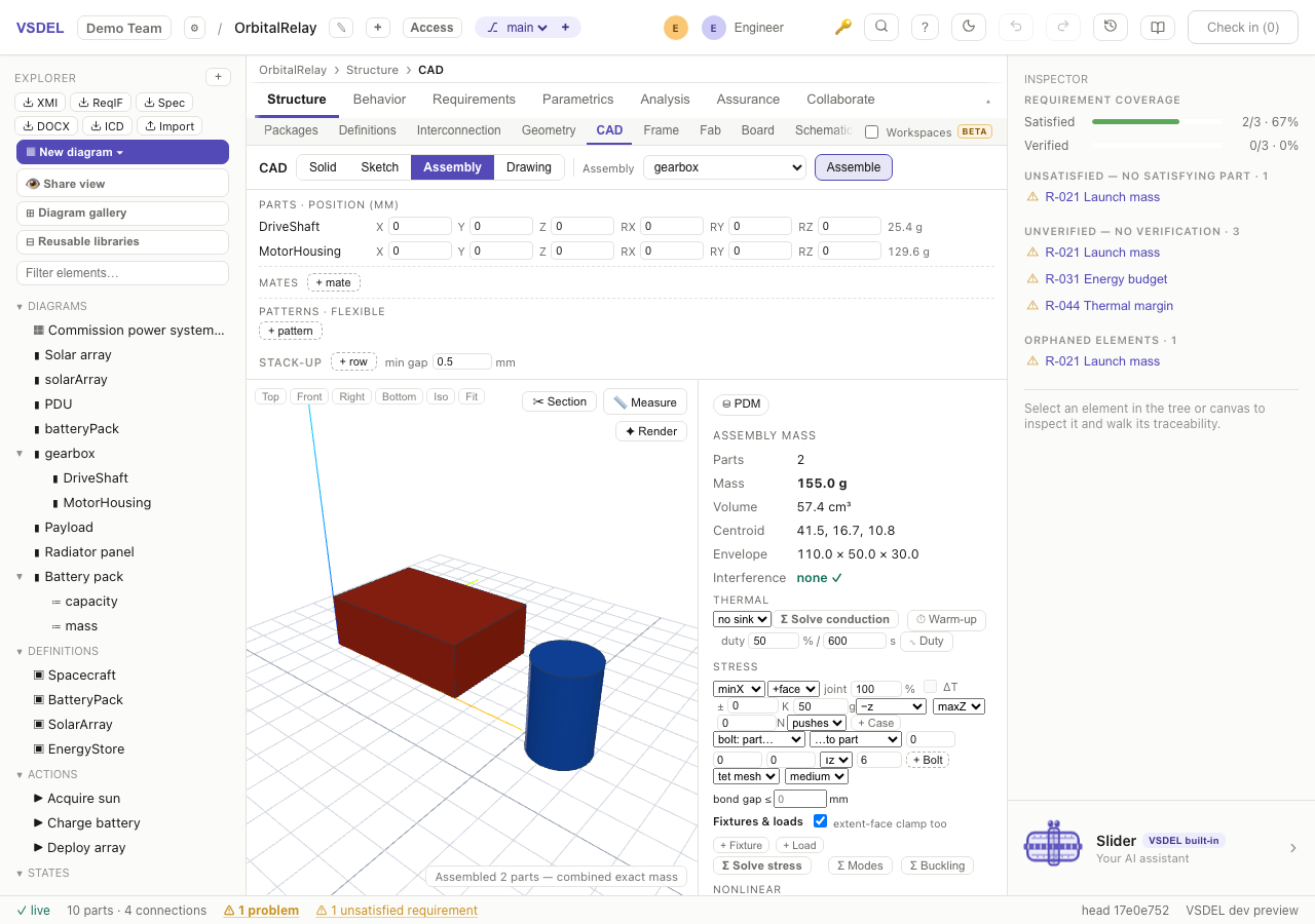 The imported named assembly rendered with its part colors