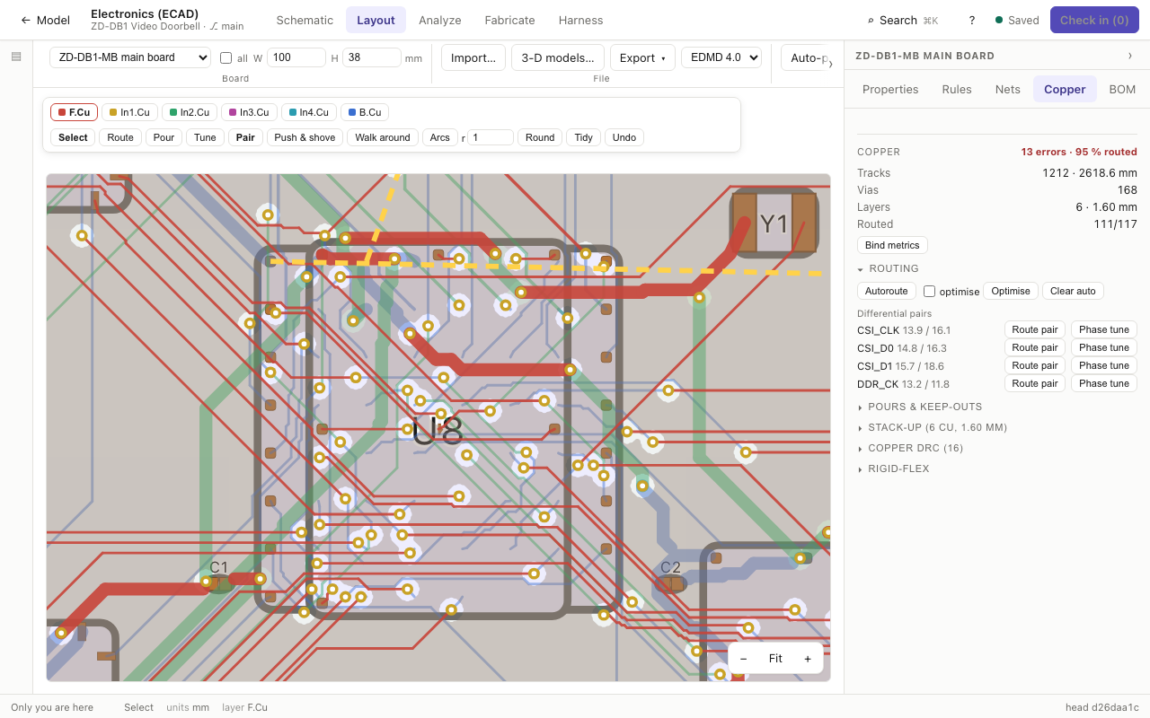 The main board zoomed in on its SoC, with the zoom controls at the bottom right