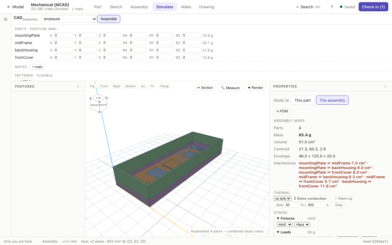 The Simulate task on the assembly: thermal and stress studies
